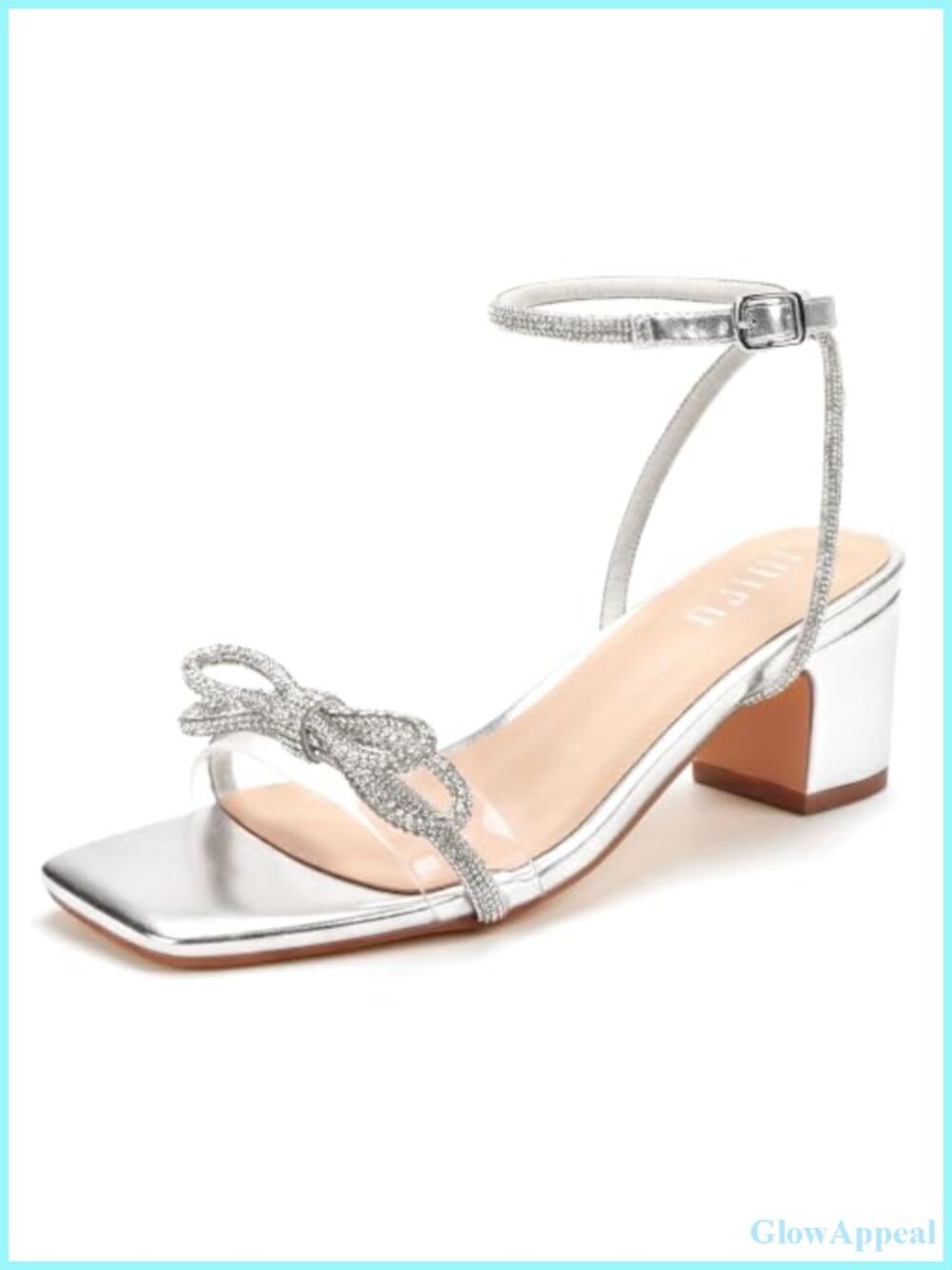 IDIFU Women's Ankle Strap Low Heel Sandals Bow Square Toe